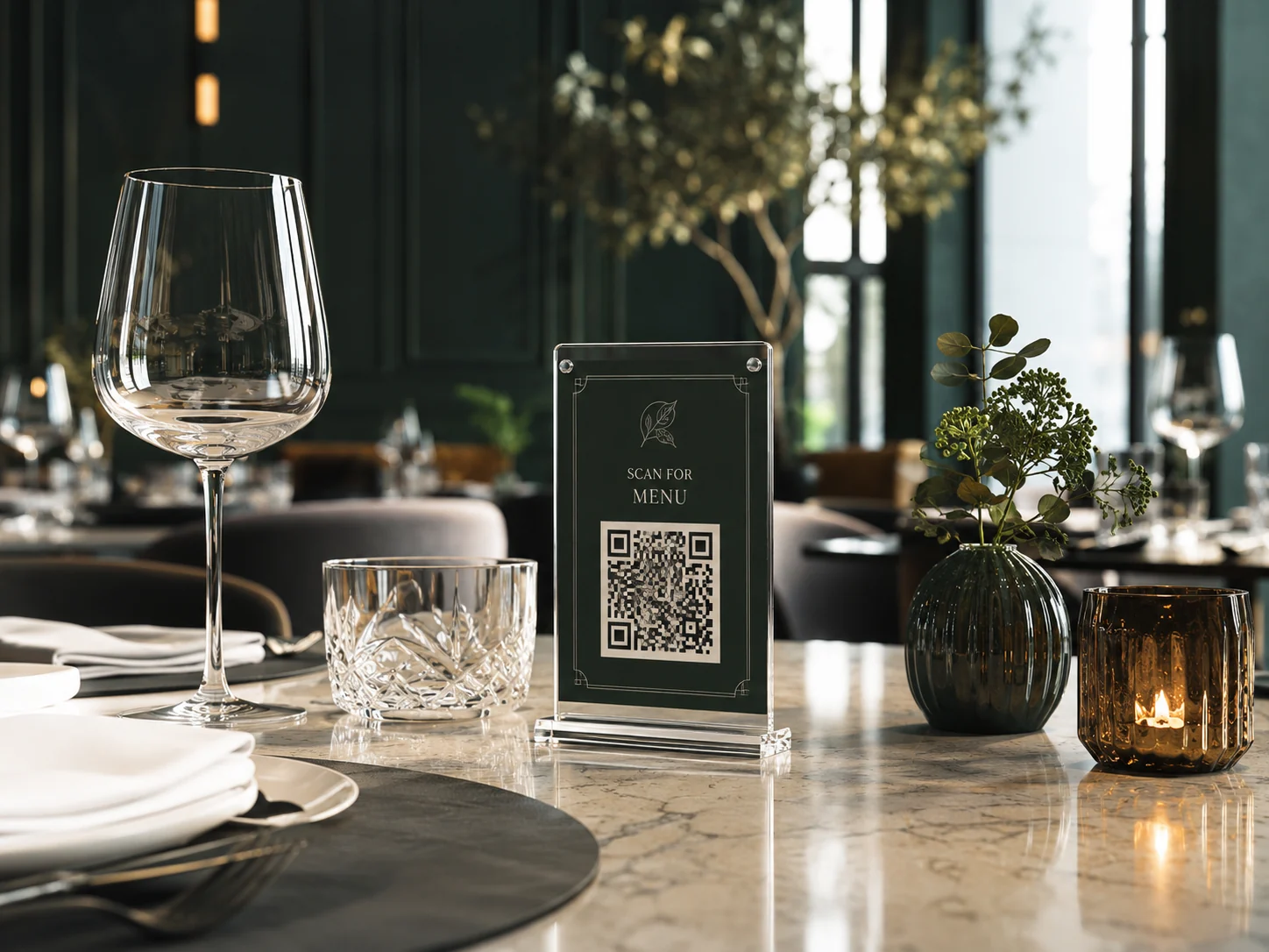 QR-код для меню на столе в современном ресторане